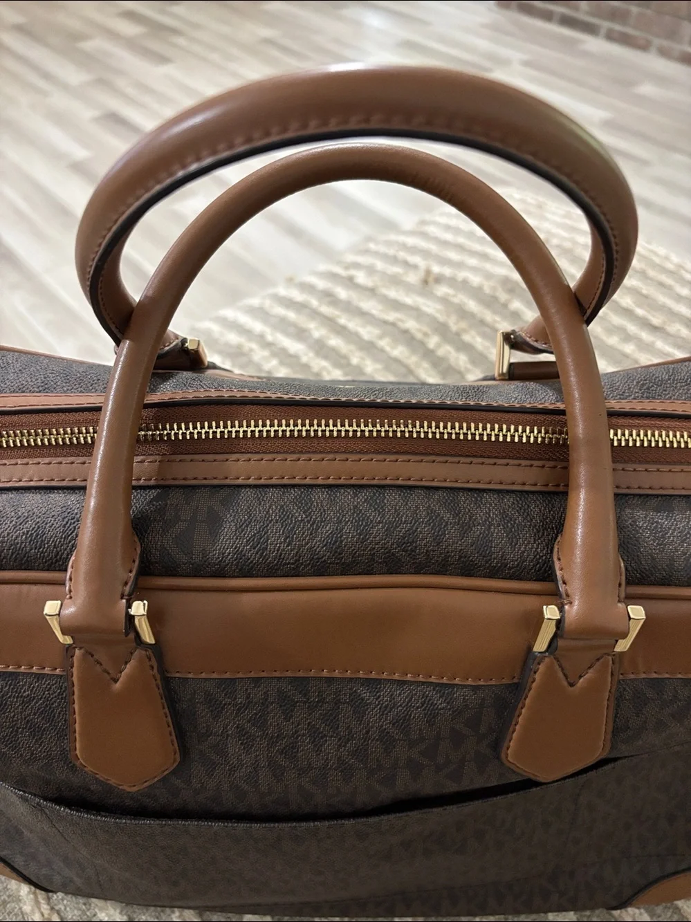 Michael Kors Signature Travel Weekender PVC Bag Brown Luggage Weekend Bag unisex